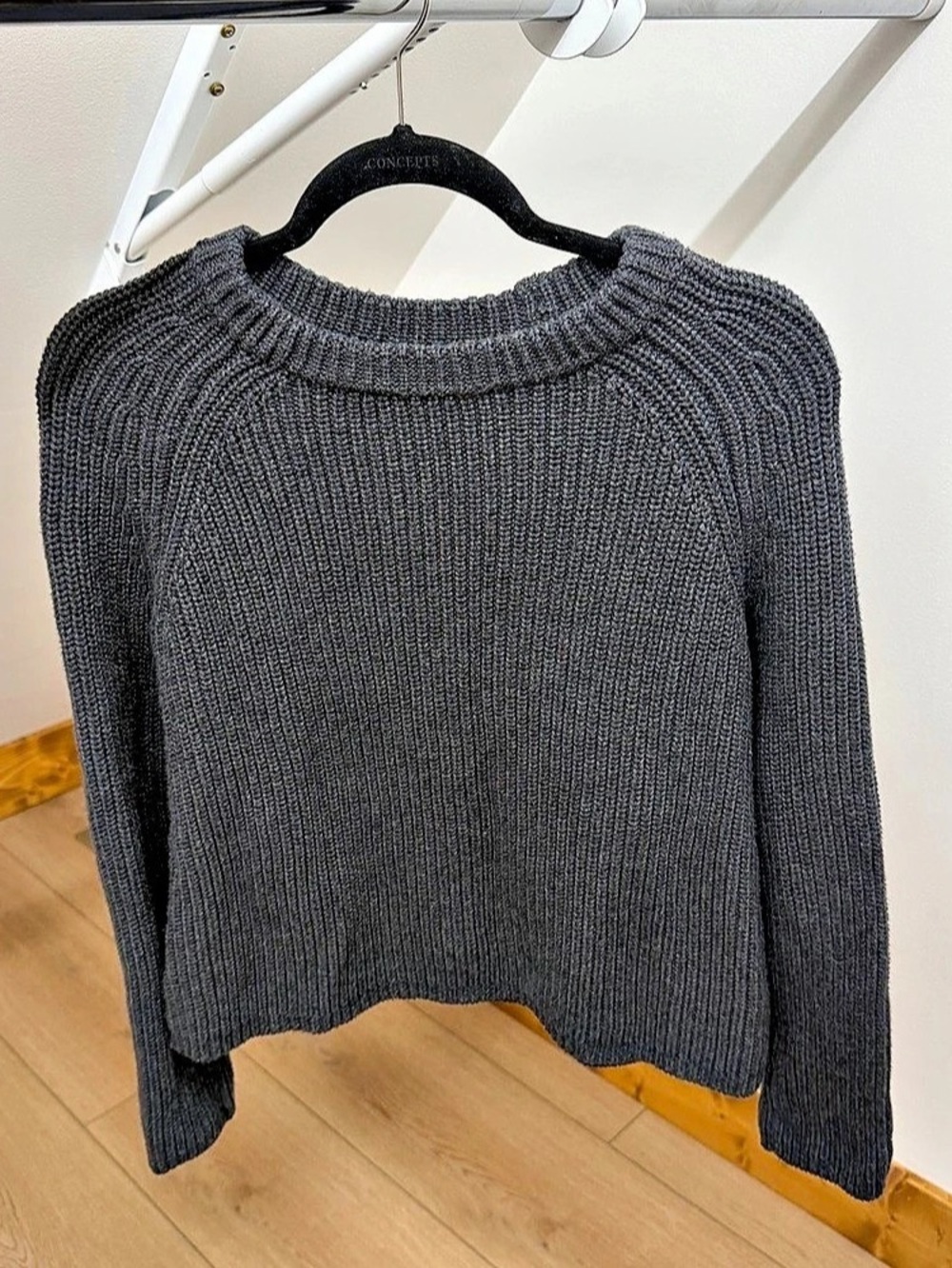 Quince Organic Cotton Fisherman Crew Sweater Ribbed Crewneck Charcoal - Medium